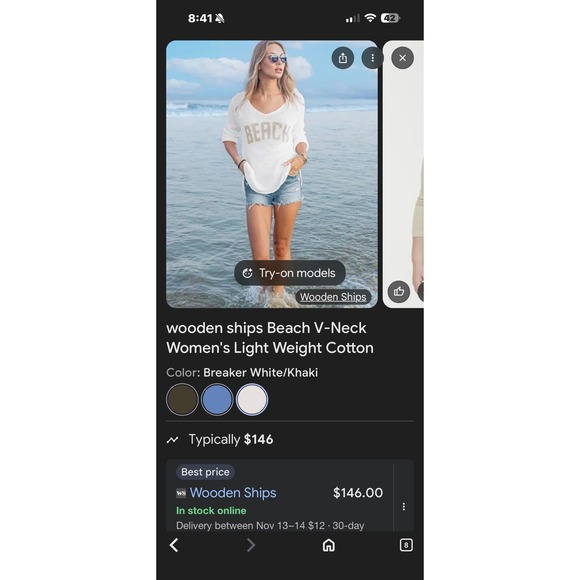 Wooden Ships Sweater Women Small White Tan Beach Lightweight Knit Pullover - Picture 8 of 10